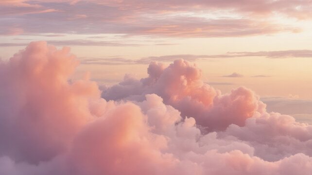 Dreamy pastel sky with soft pink clouds drifting peacefully at golden hour light