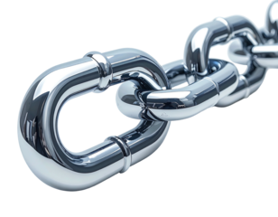 Close-up of a shiny, metallic chain against a solid black background, showcasing detail