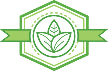 Green eco line art badge with leaf design isolated on transparent background