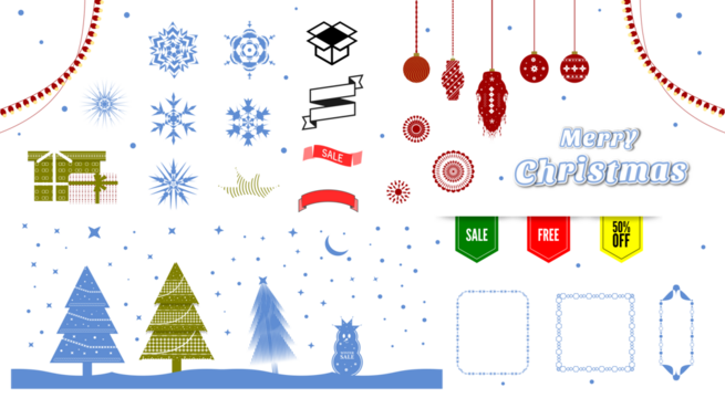 Festive Winter Holiday Sale Banner Featuring Christmas Trees, Snowflakes, and Gift Boxes with a Red and Green Color Scheme for Seasonal Promotions and Holiday Discounts