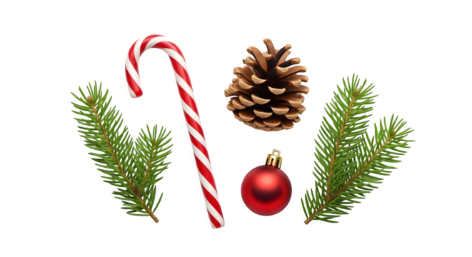 Christmas arrangement with candy cane isolated on transparent background