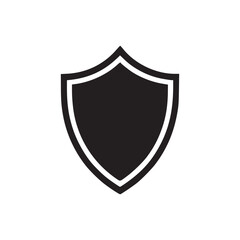 A simple black shield with a white outline centered on a plain white background in a minimalist style