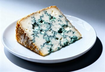 Artisan Blue Vein Cheese Cut Photo with Dramatic Shadow