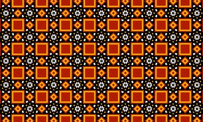 Geometric pattern design seamless red square diamond star black background for textile and wallpaper decor