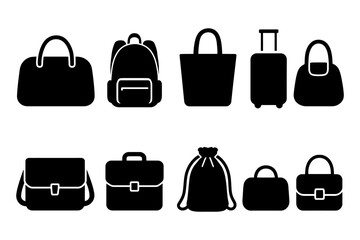 Silhouette collection of various bag types including luggage and backpacks.
