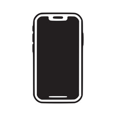 A minimalist black and white illustration of a modern smartphone on a plain white background design style