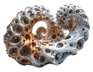 Intricate, organic, abstract spiral sculpture with cellular textures, light and shadow play