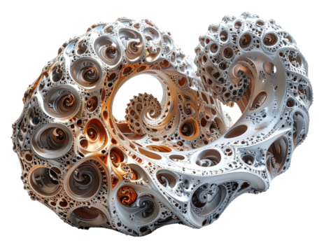 Intricate, organic, abstract spiral sculpture with cellular textures, light and shadow play