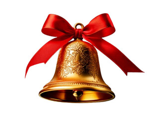 Elegant Christmas Bell Hanging with Red Ribbon and Subtle Light Reflections, Provided as a Transparent PNG in Photorealistic 8K for Holiday Marketing, Product Packaging, and Festive Creative Design