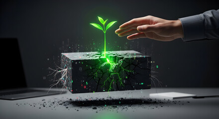 Digital Sprout Hand Nurturing Tech Growth