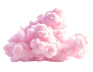 Digitally rendered fluffy pink cloud against a transparent background, perfect for compositing