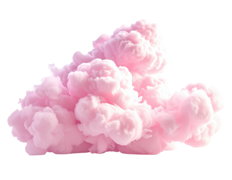 Digitally rendered fluffy pink cloud against a transparent background, perfect for compositing