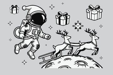 Space Santa with Jetpack Reindeer – Futuristic Christmas Vector Set