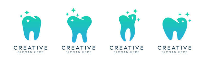 Set of sparkling dental logo design templates. Modern isolated teeth with sparkling designs.
