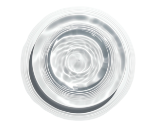 Circular water surface with concentric rings and delicate ripples, isolated on a black background