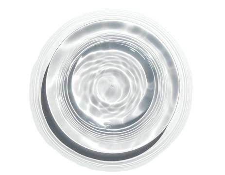 Circular water surface with concentric rings and delicate ripples, isolated on a black background