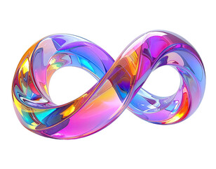 A glossy, abstract infinity symbol with vibrant, iridescent color gradients against a black backdrop