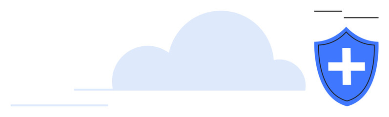 Fototapeta premium Cloud and shield with medical cross symbolizing secure online healthcare, data protection, safety, and data privacy. Ideal for tech, cloud storage, cybersecurity, health, insurance trust simple
