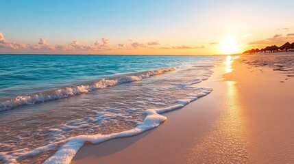 Serene coastal landscape at dawn painting a tranquil picture of tropical paradise retreat