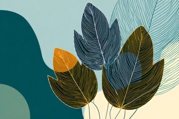 Stylized plant elements creating a modern design background with wavy lines and nature inspired color palette