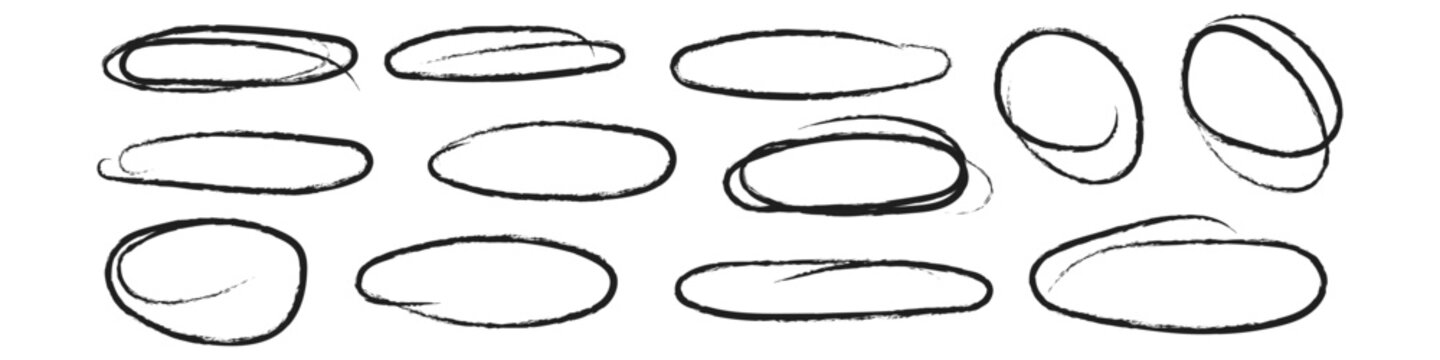 Set of hand drawn black doodle ellipses icon vector. scribble ovals and bubbles to circle and highlight text symbol. vector illustration.