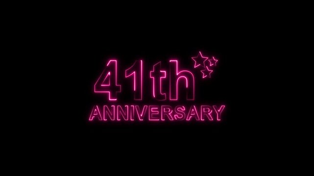 Celebrate 41th anniversary with glowing pink neon text and sparkling stars on a black backdrop, perfect for invitations, cards, and social media posts, evoking joy and milestone achievement