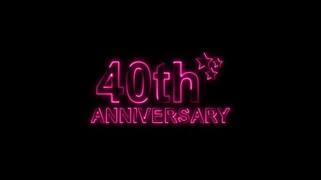 Celebrate 40th anniversary with glowing pink neon text and sparkling stars on a black backdrop, perfect for invitations, cards, and social media posts, evoking joy and milestone achievement