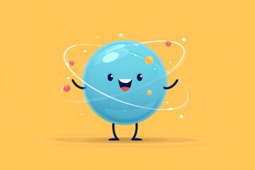 Happy blue atom character illustrating a scientific concept, perfect for education, chemistry, and physics themes