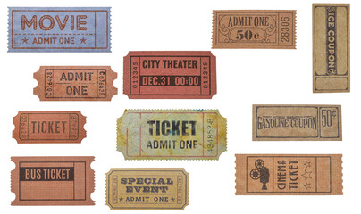 Old vintage bus ticket isolated on white background