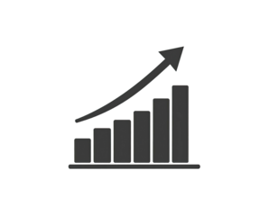 Bar graph illustration with an upward curving arrow, conveying growth and progress
