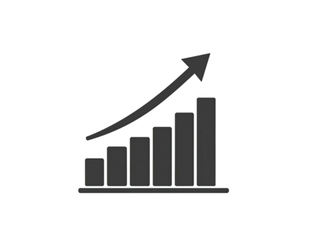 Bar graph illustration with an upward curving arrow, conveying growth and progress