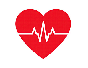 Bold red heart shape with a black line representing a heartbeat, on a black background