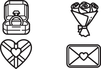 Elegant ring in box outline vector icon for jewelry engagement or love symbol