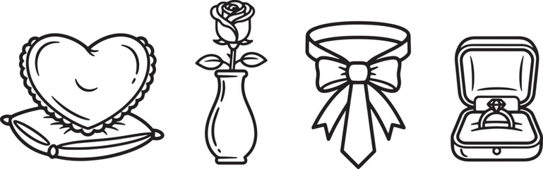 Heart shaped pillow on soft cushion vector outline illustration drawing art