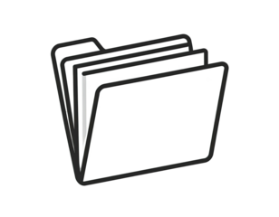 Simplified illustration of an open document folder containing several white layered papers