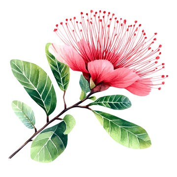 watercolor vector of Calliandra Flower, isolated on a white background.