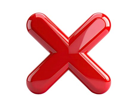 Glossy, red "X" shape on a black background. Simple, bold design element