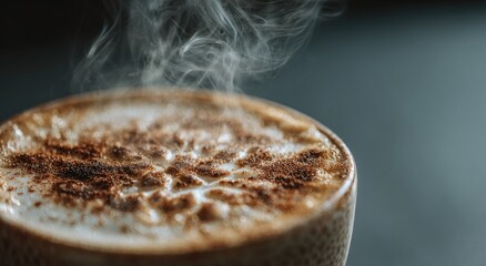 Steaming cappuccino, close-up