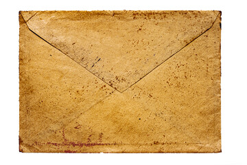 blank old aged closed letter paper envelope with torn edges from 1900