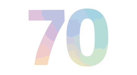 Seventy in Watercolor Texture: A Vibrant and Artistic Number Illustration in Delicate Hues