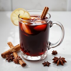 Mulled wine with cloves and orange white background.
