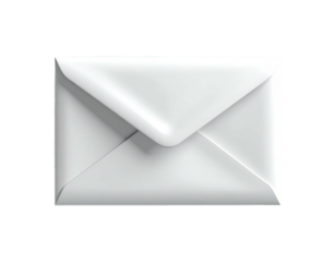 Glossy, white closed envelope with subtle shadows, set against a black background
