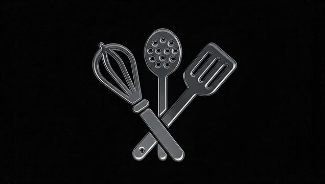 Culinary Utensils Whisk, Slotted Spoon, and Spatula Icon for Cooking Projects