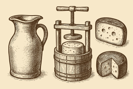 Vintage Cheesemaking Tools Illustration