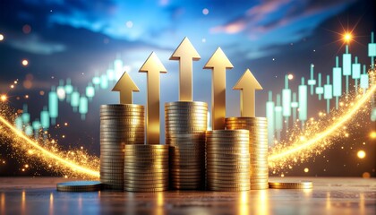 graph, chart using arrows and particle effects