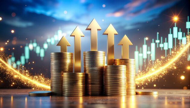 graph, chart using arrows and particle effects
