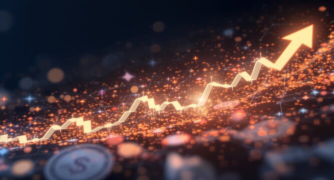 graph, chart using arrows and particle effects