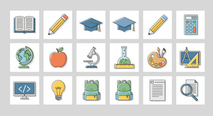 Camping gear icons: tent, fire, backpack, sleeping bag, compass, map, thermos, flashlight, axe, chair, table, stove.