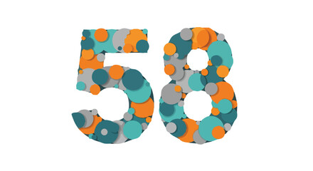 Stylized number fifty-eight design adorned with overlapping blue gray and orange circles offering a visually striking and modern aesthetic