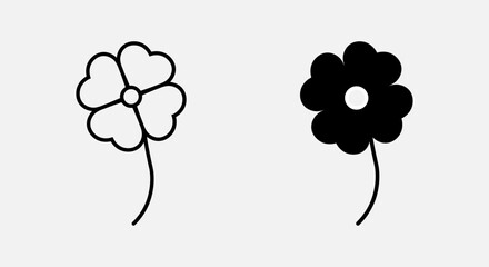Minimalist Flower Line Art & Solid Silhouette Vector Illustration